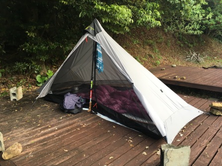 Tent site - raised wooden platforms because Yakushima is notoriously rainy